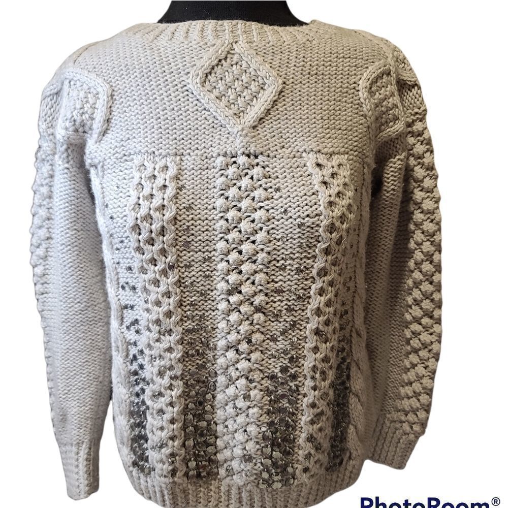 J. Crew Grey Wool Chunky Embellished Sweater Small, JCrew, J Crew
